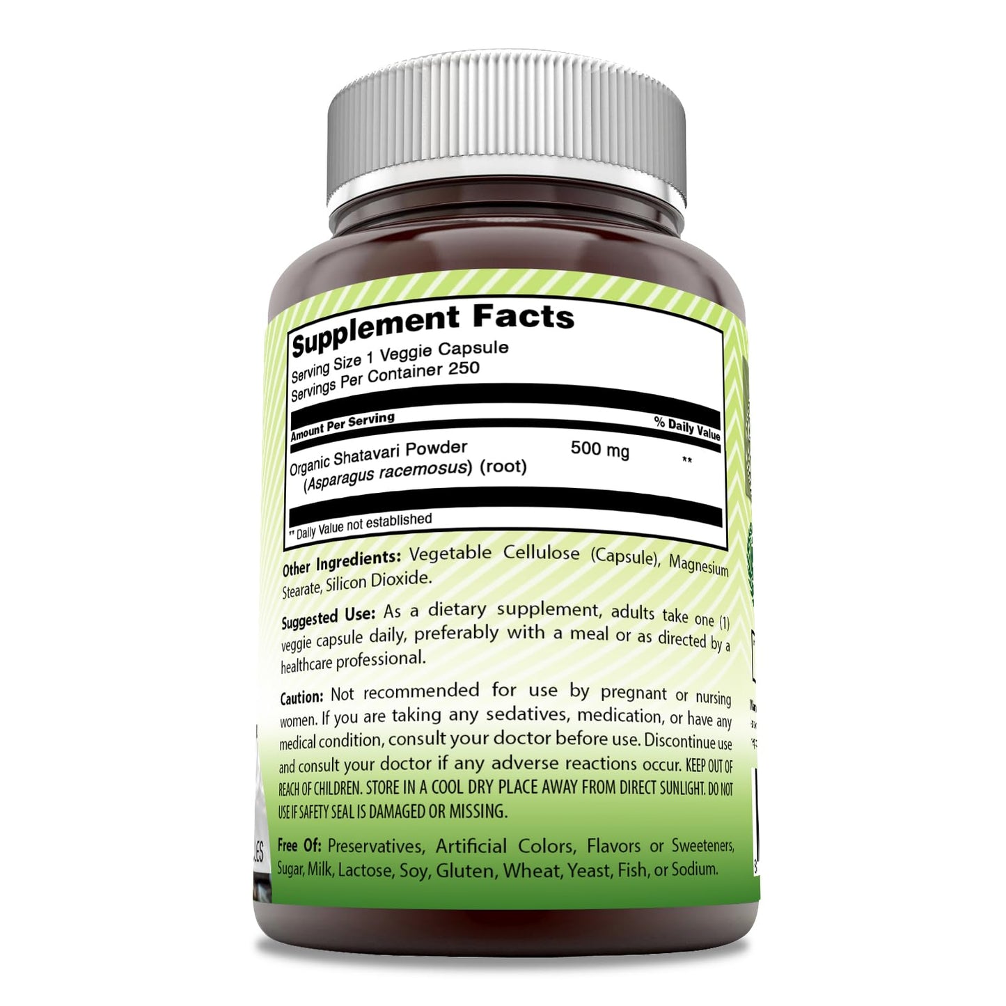 Amazing India Natural Shatavari 500 mg Veggie Capsules, 250 Capsules