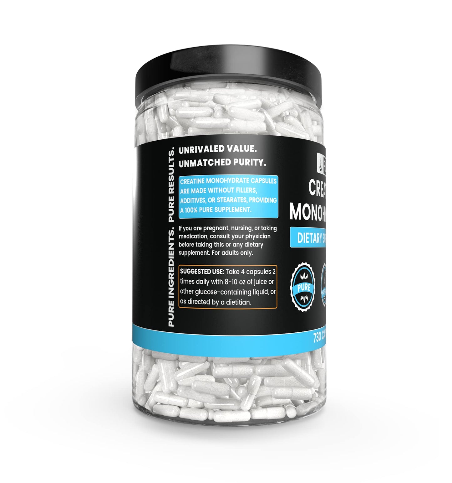 Pure Original Ingredients Creatine Monohydrate, BCAA, & L-Glutamine Capsules Bundle, 730 Capsules