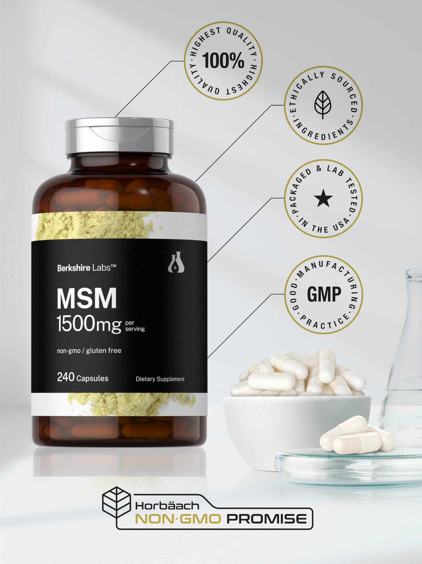 Horbäach MSM 1500mg Capsules, 240 Count