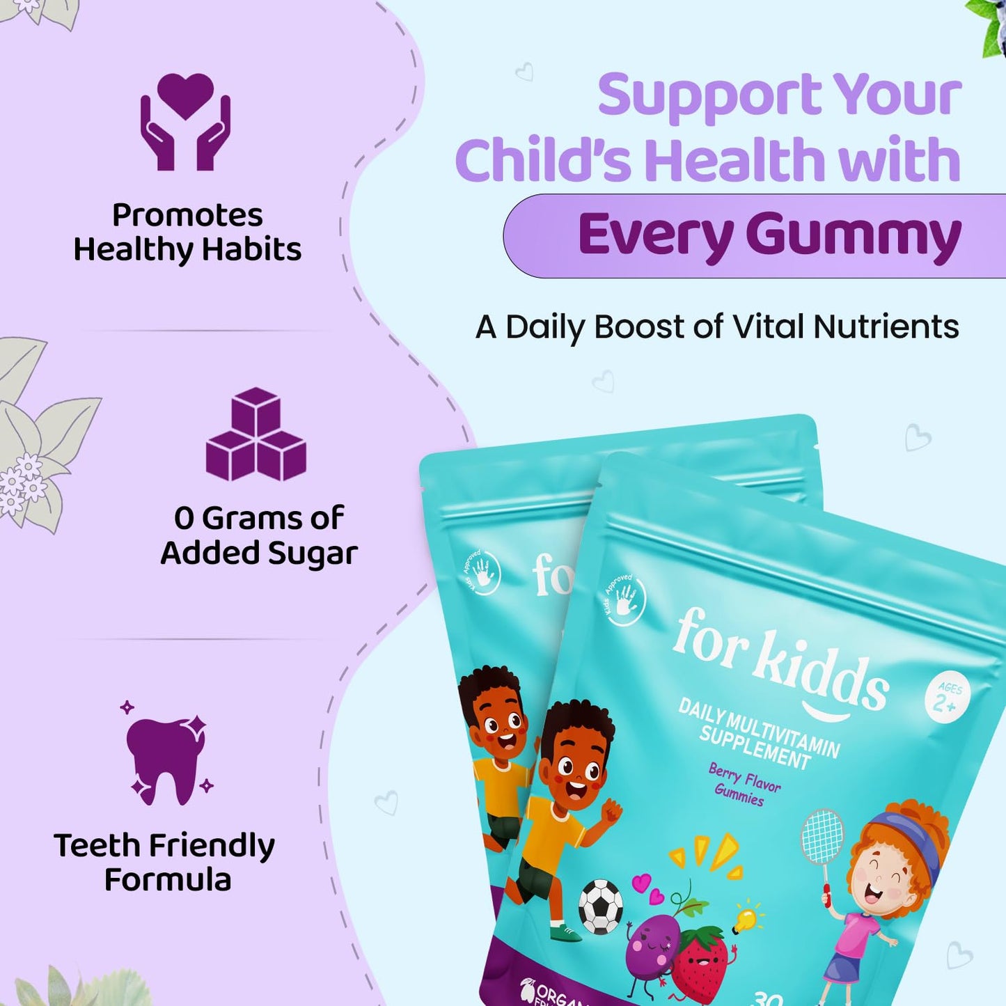 ZettoA Daily Multivitamins for Kids Ages 2+ Gummy 30 Count