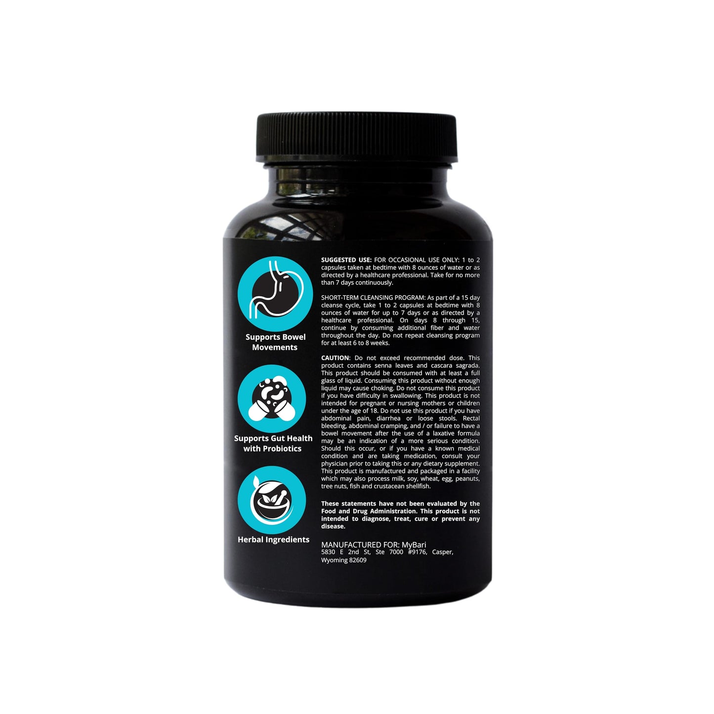 MyBari 15 Day Cleanse - Gut and Colon Support - Advanced Gut Cleanse Detox for Women & Men with Senna, Cascara Sagrada & Psyllium Husk, 30 Capsules
