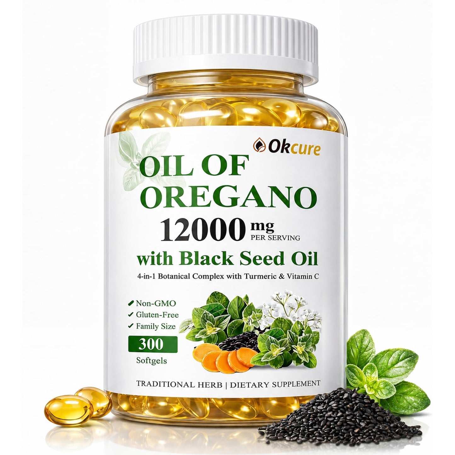 Okcure Oil of Oregano with Black Seed Oil Softgels 300
