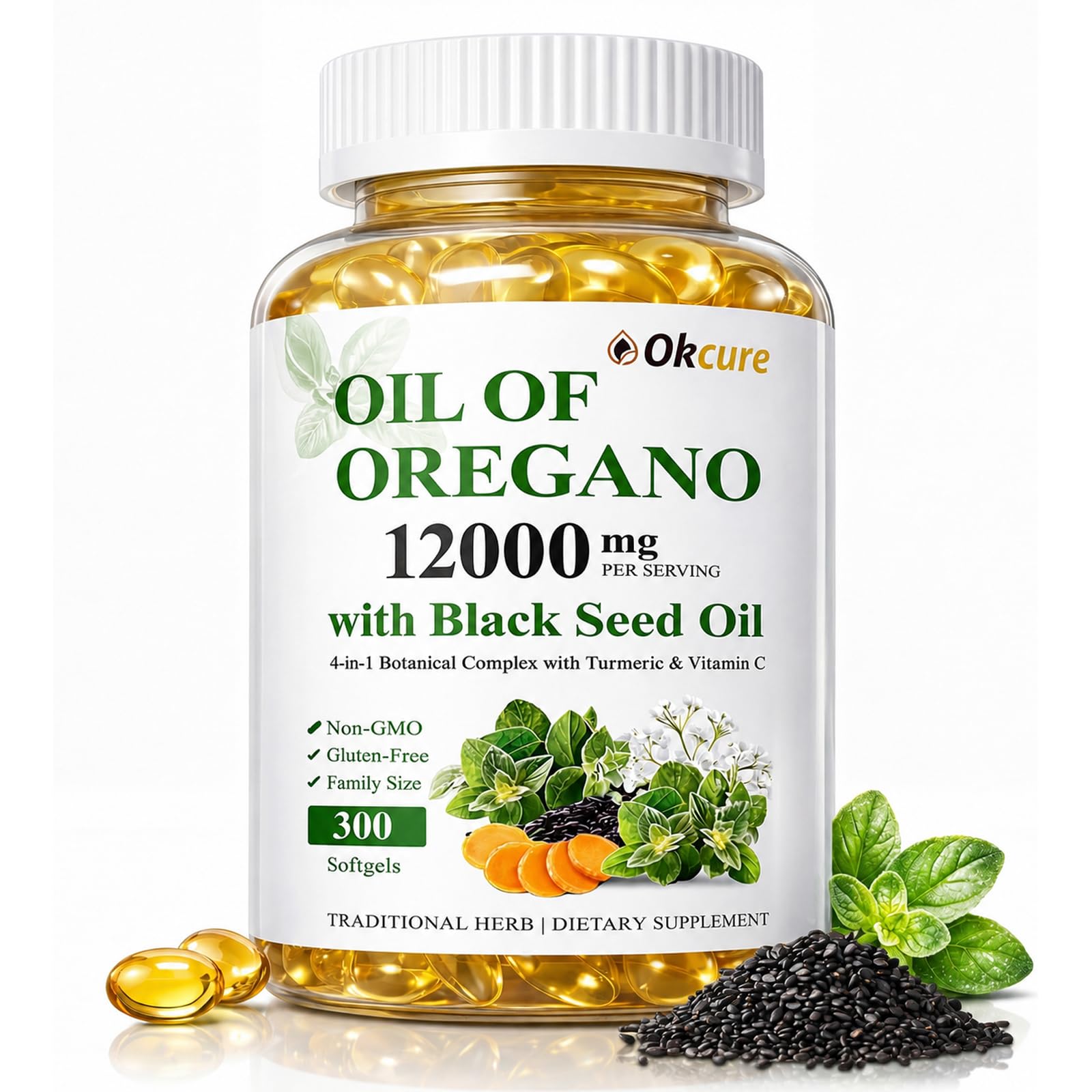 Okcure Oil of Oregano with Black Seed Oil Softgels 300