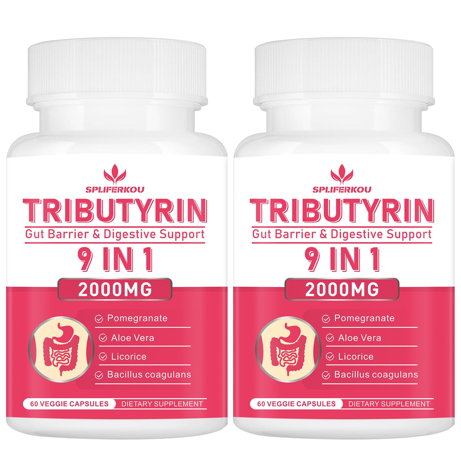 Spliferkou Tributyrin Gut Health Supplement, 9-in-1 Butyrate Complex, 120 Capsules