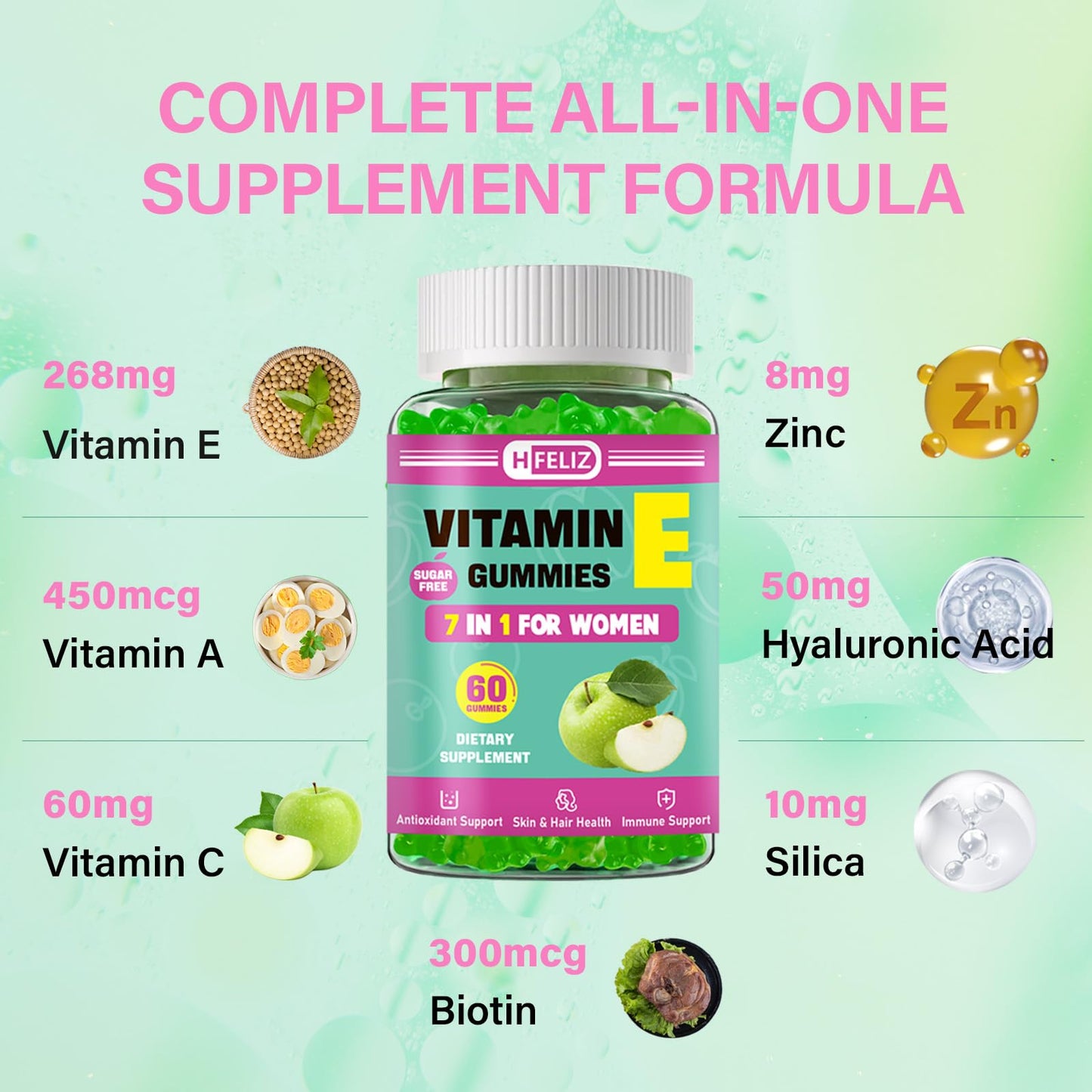 HFELIZ Vitamin E Gummies for Women Chewable 60 Count