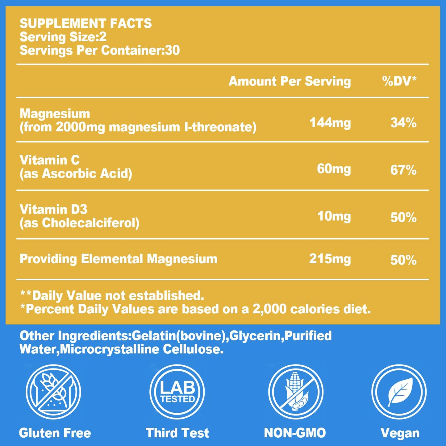 HICFRWE Magnesium L-Threonate Supplement 120 Capsules