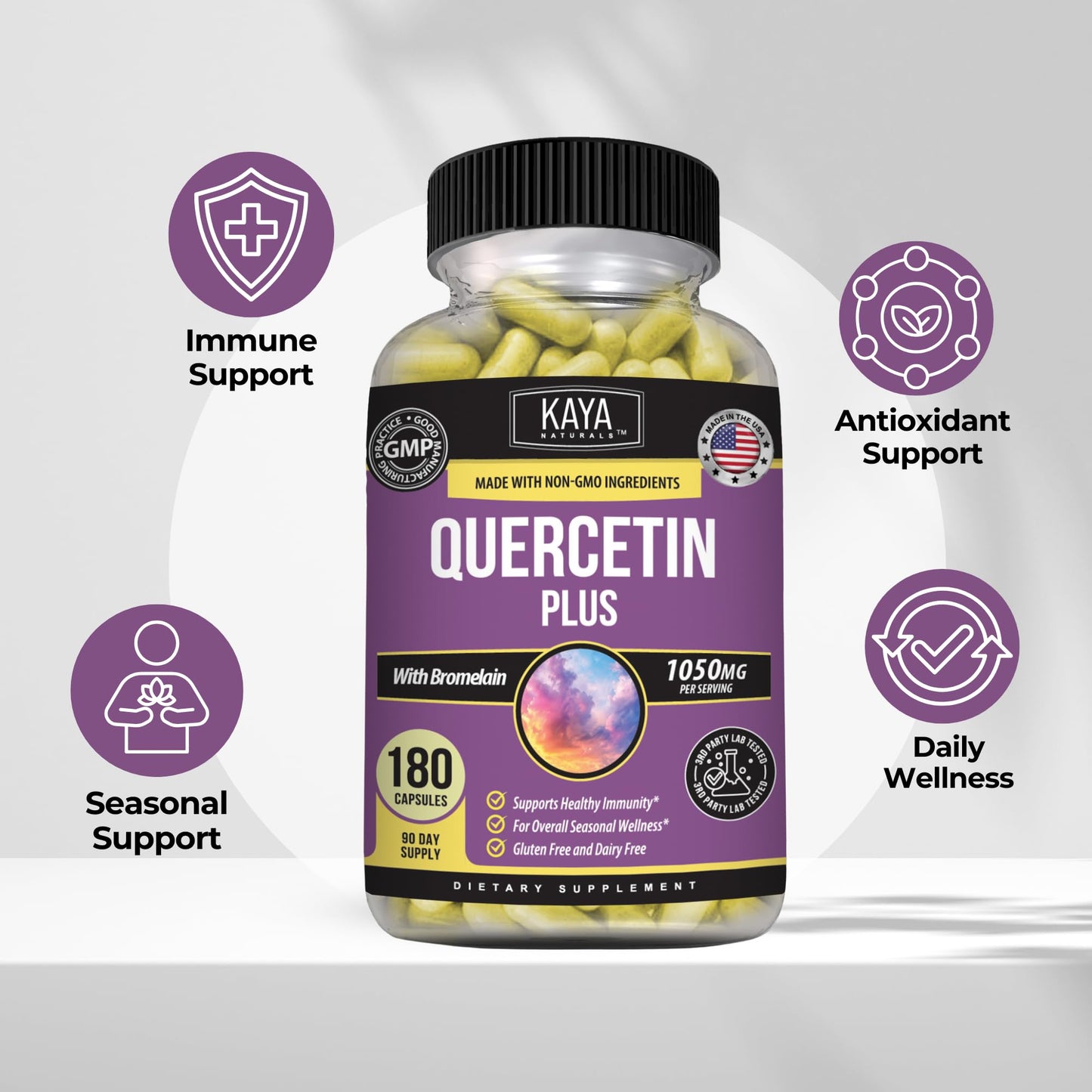 Kaya Naturals Quercetin Plus with Bromelain 1050mg Capsules 180 Count