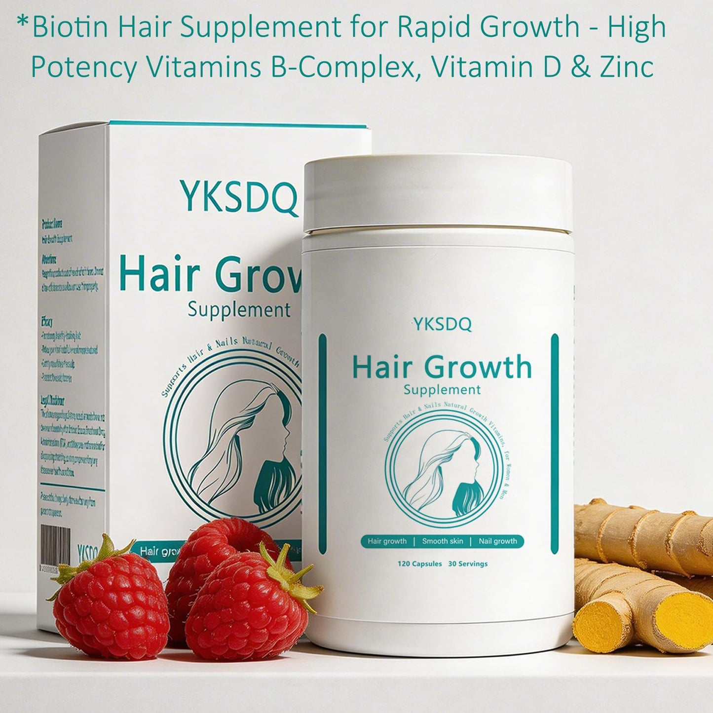WOJJ Hair Growth Biotin 10000mcg Supplement with Vitamins A C D E & Calcium - 30-in-1 Formula for Hair & Nails Support, for Women & Men, Capsule, 120 Count