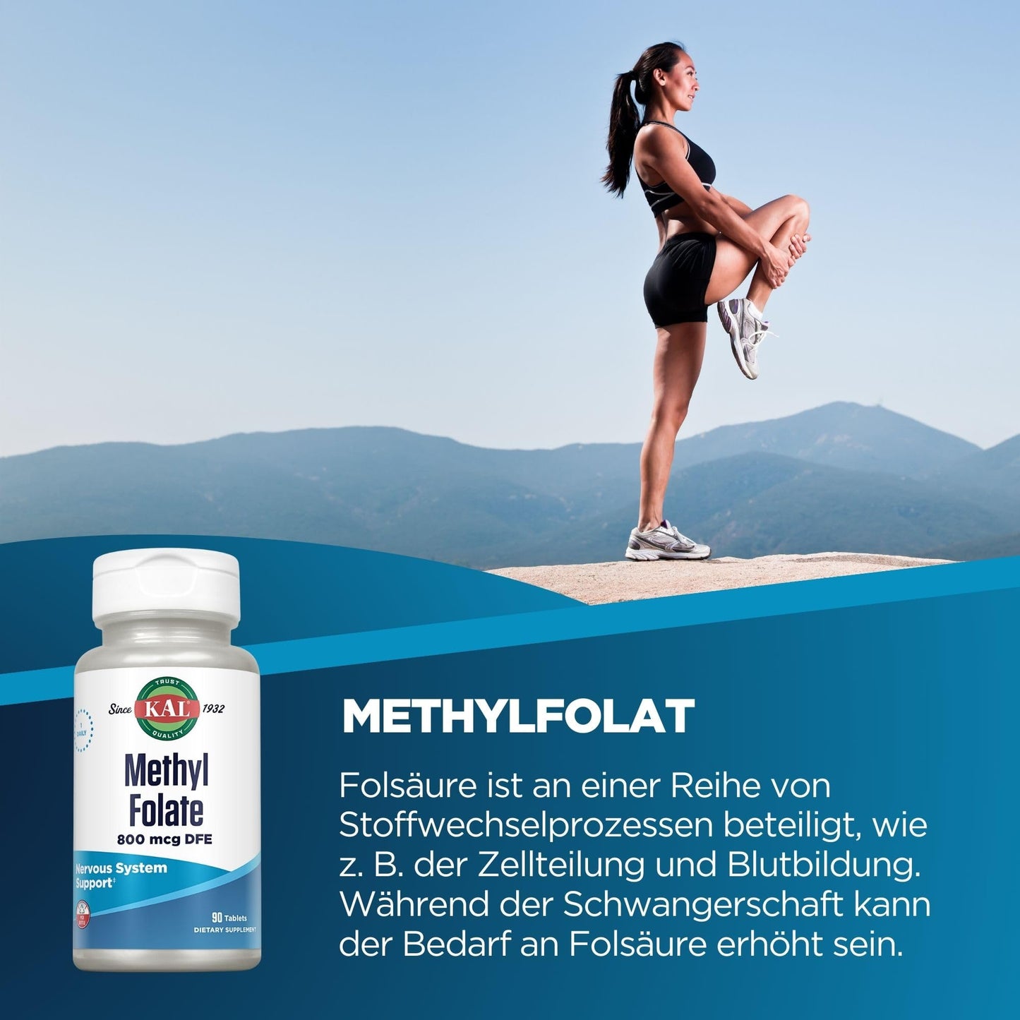 KAL Methyl Folate 800 mcg Tablets, 90 Count