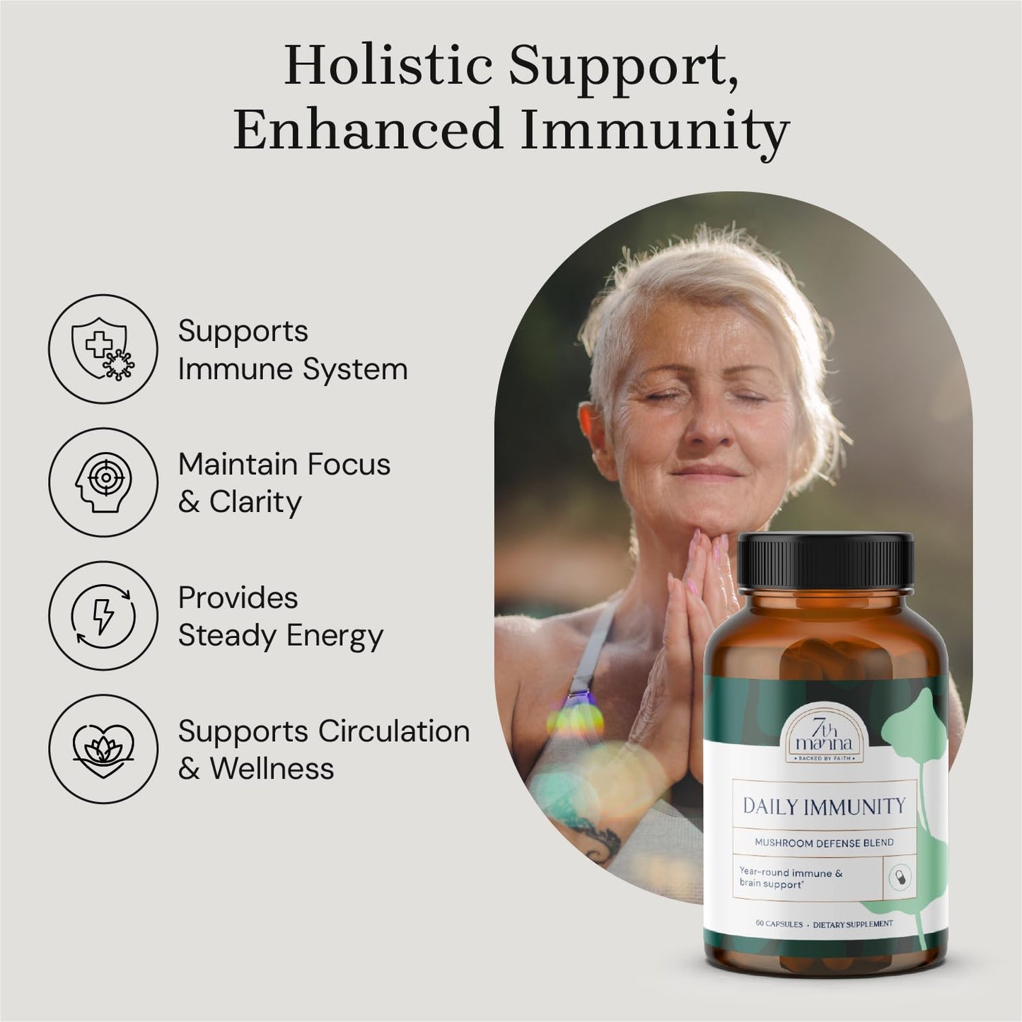 7th Manna Daily Immunity Lion's Mane Mushroom Complex Capsules with Cordyceps, Turkey Tail & Reishi, Brain Support, Focus, Energy & Immune Booster, 60 Capsules