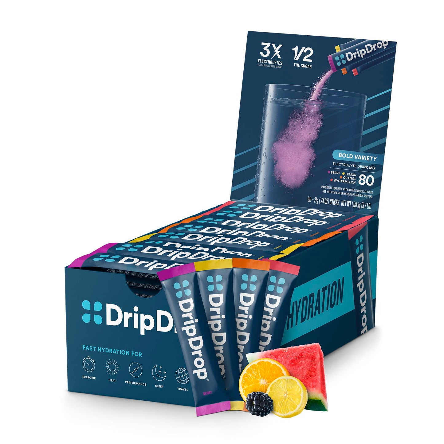 DripDrop Hydration Bold Variety Pack Electrolyte Packets Powder 80 Count