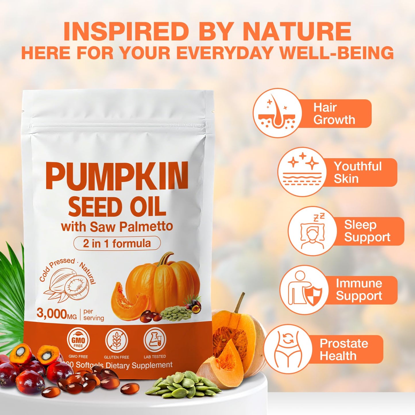 MaxHemp 3000mg Max Strength Pumpkin Seed Oil + Saw Palmetto Softgels, 300 Softgels