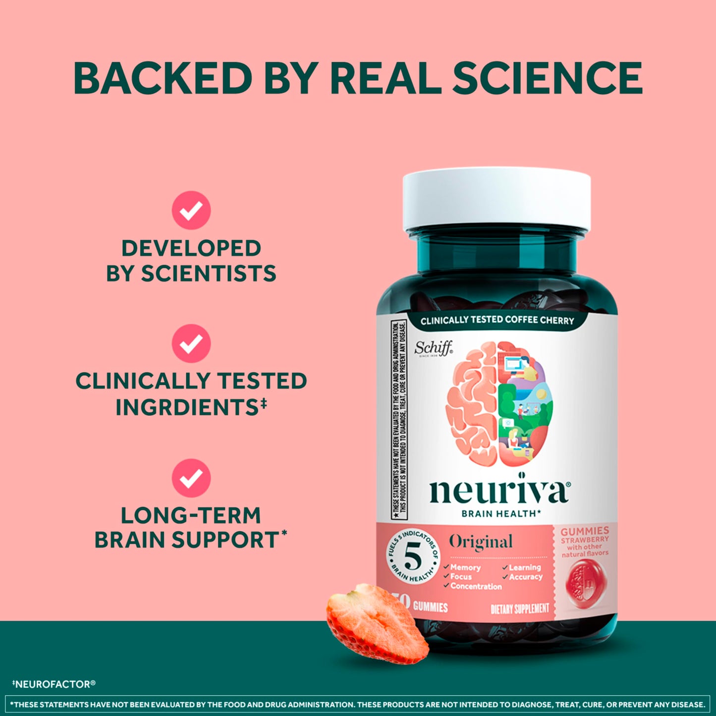 NEURIVA Original Brain Supplements for Memory and Focus, Gummy, 50 Count