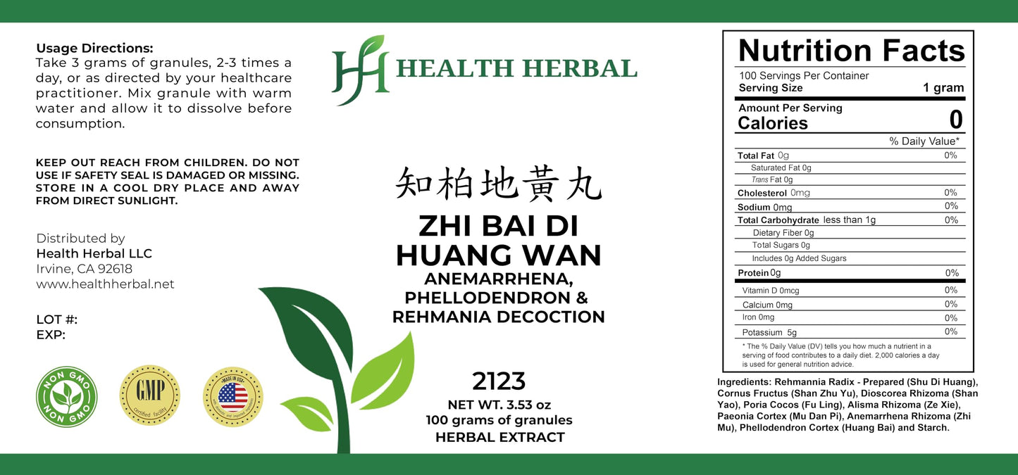 Health Herbal Zhi Bai Di Huang Wan/Anemarrhena, Phellodendron & Rehmania Decoction Powder 3.53 oz