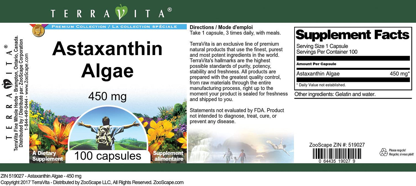 Terravita Astaxanthin Algae 450 mg Capsule 100 Count
