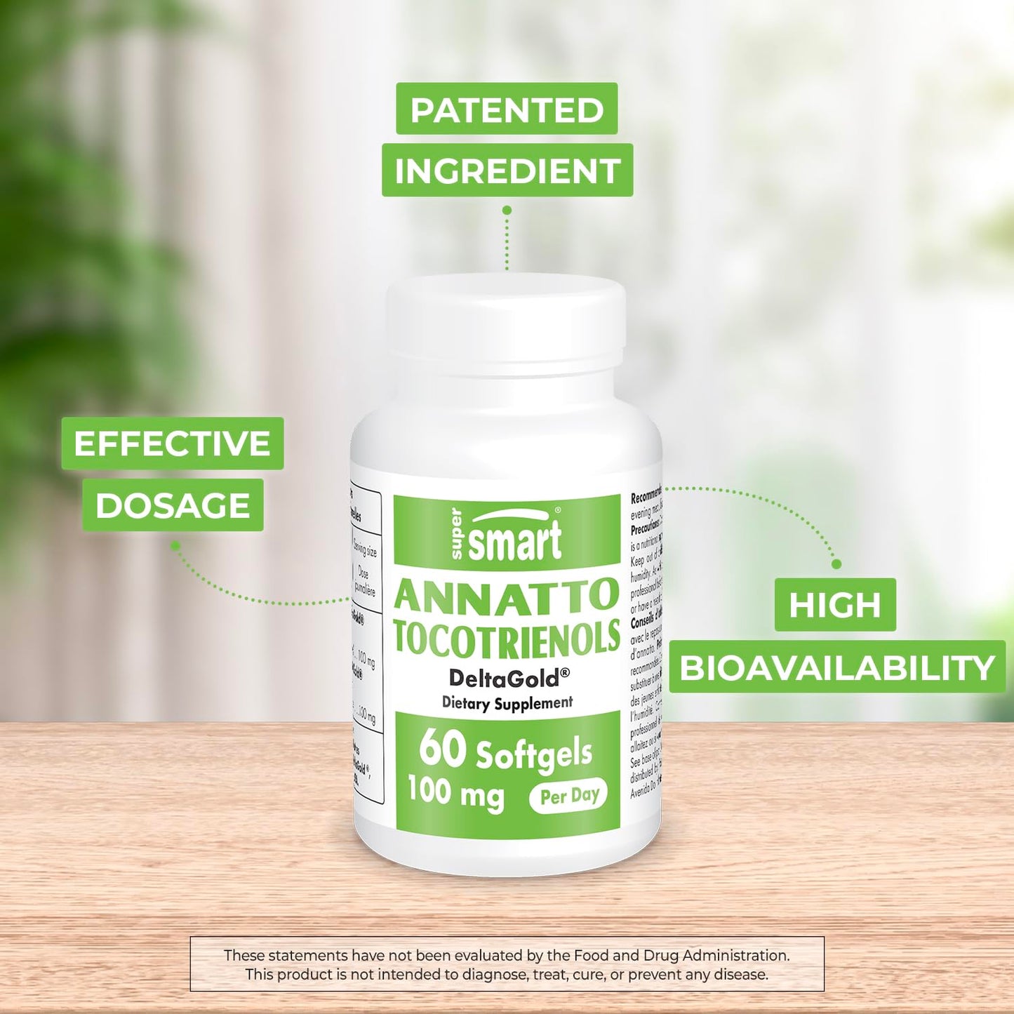 Supersmart Annatto Tocotrienols 100mg per Day (DeltaGold Vitamin E) Softgels, 60 Count