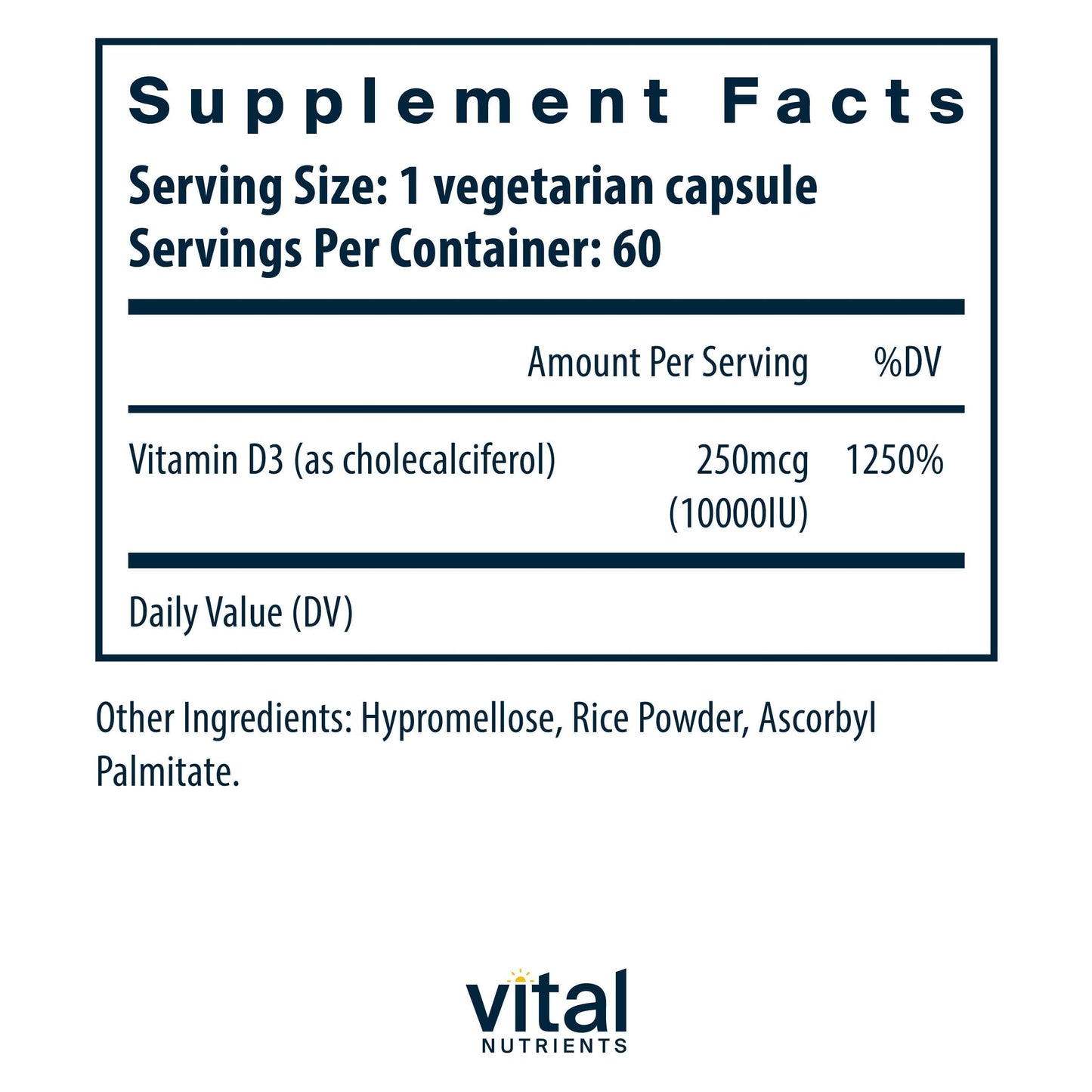 Vital Nutrients Vitamin D3 10000 IU Capsule, 60 Count