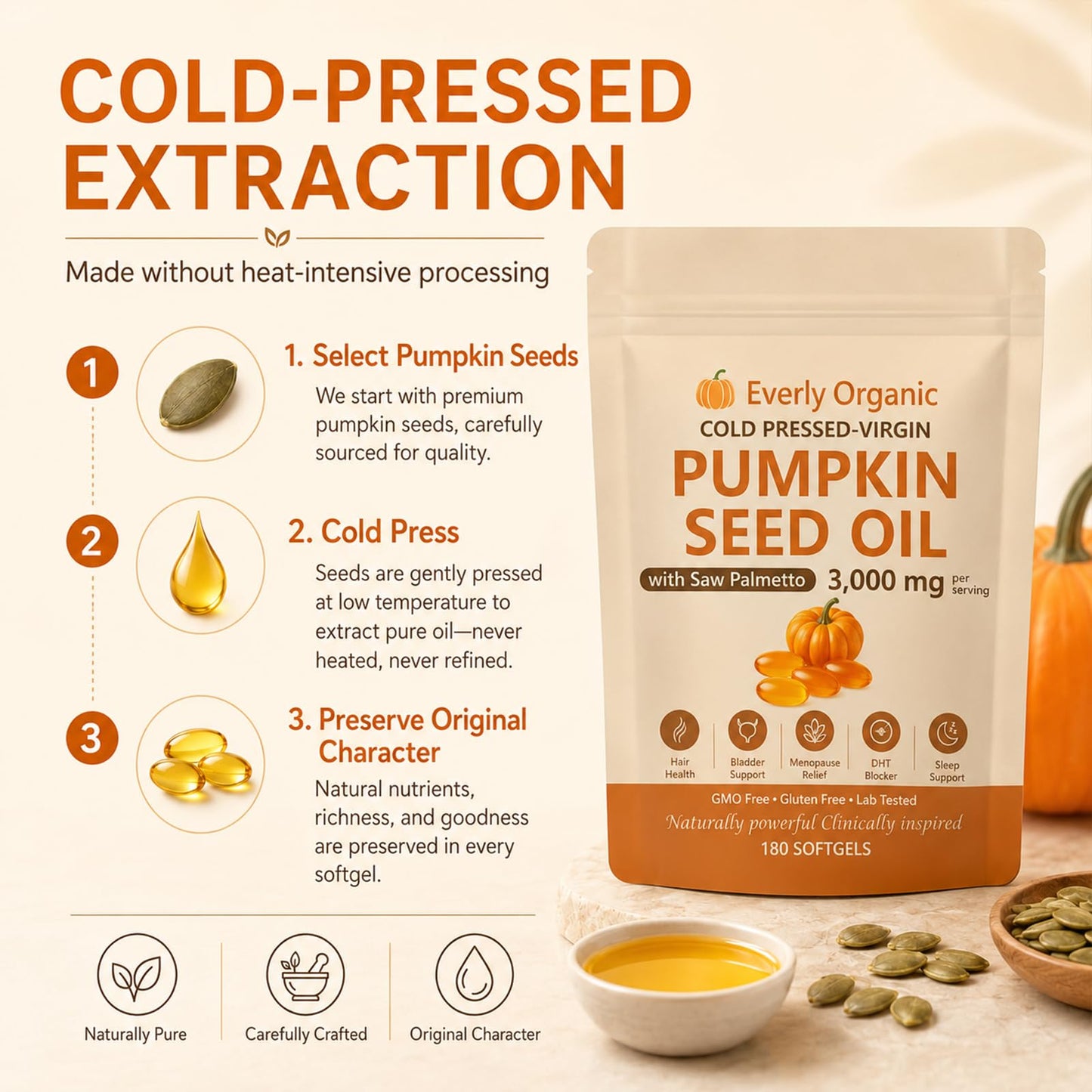 Everly Organic Pumpkin Seed Oil with Saw Palmetto Softgels, 180-count