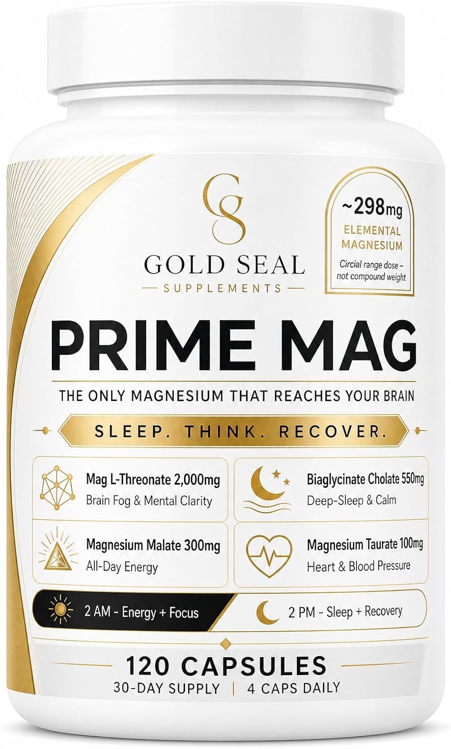 Vitadrive Natural Gold Seal Prime Magnesium Complex - Energy & Recovery - Vegan, 120 Capsules