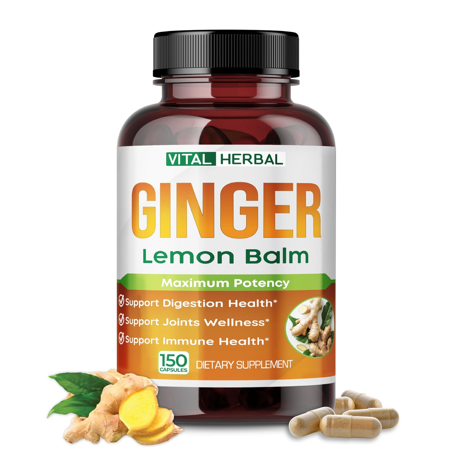 VITAL HERBAL Liposomal Ginger with Lemon Balm, Cinnamon Capsules 150