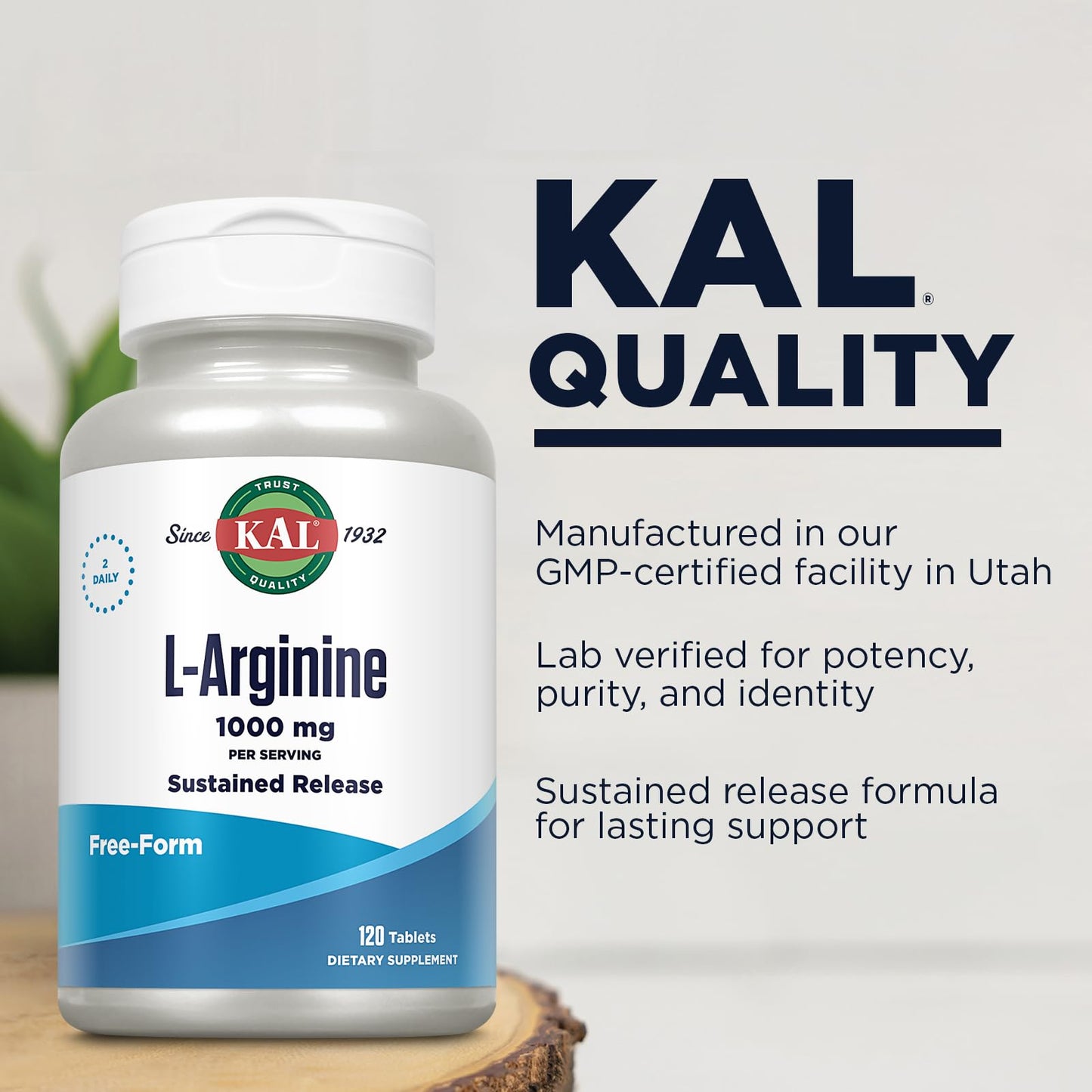 KAL L-arginine 1000 mg Tablets, 120 Count
