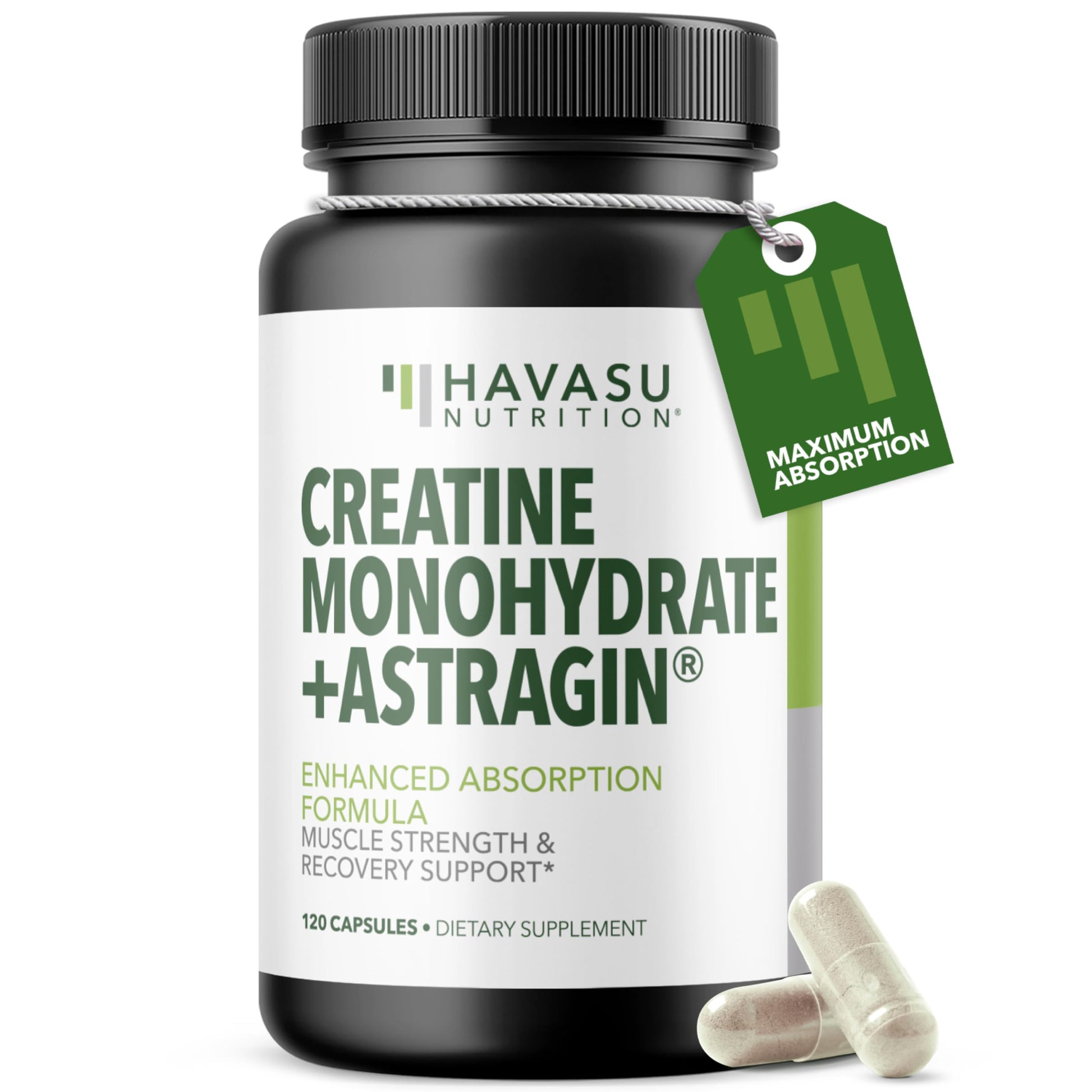 HAVASU NUTRITION Micronized Creatine Monohydrate Capsules with AstraGin, 3g Per Serving, 120 Count