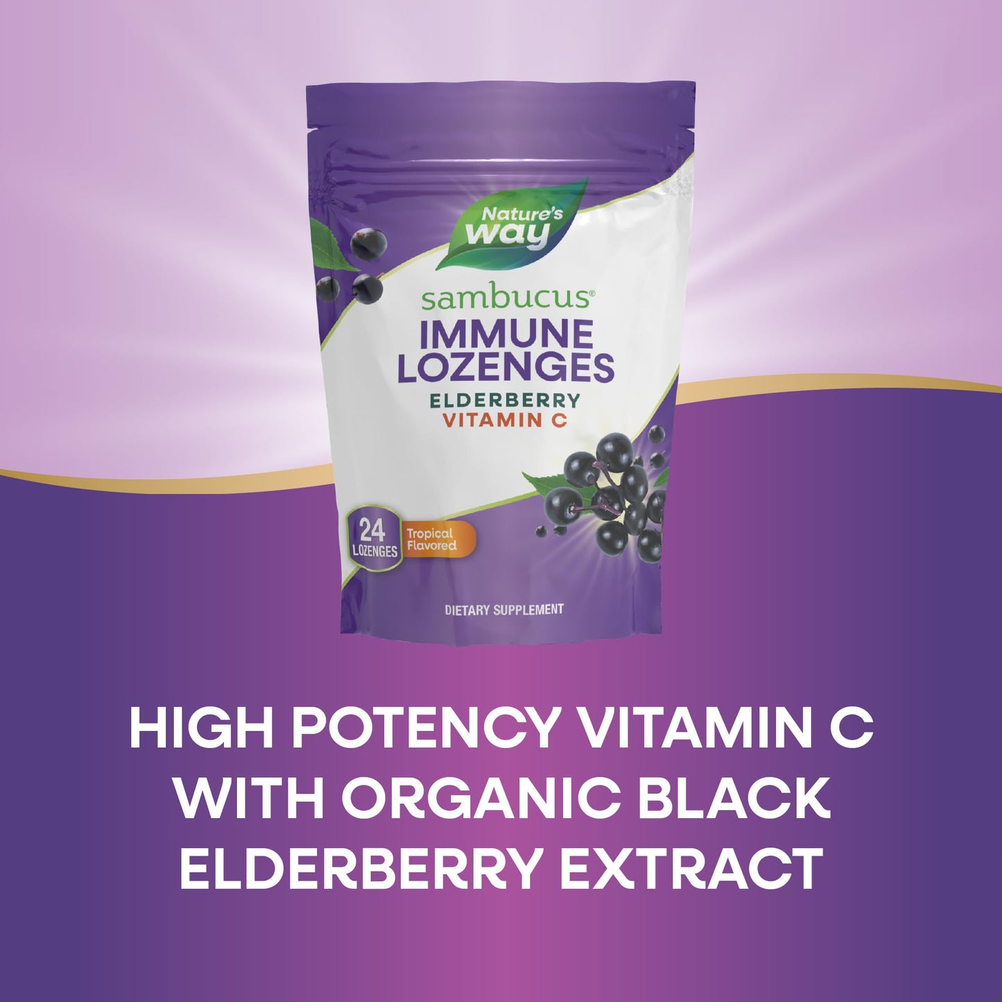 Nature's Way Sambucus Immune Lozenges, High Potency Vitamin C, Elderberry, 24 Tablets