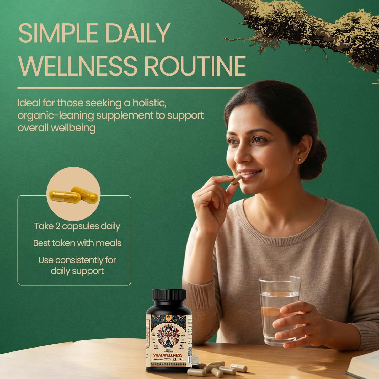 Veda Bloom Calm Energy Supplement for Busy Professionals – Stress Relief & Focus Support | No Jitters No Crash | Natural Formula for Work Productivity, 60 Capsules