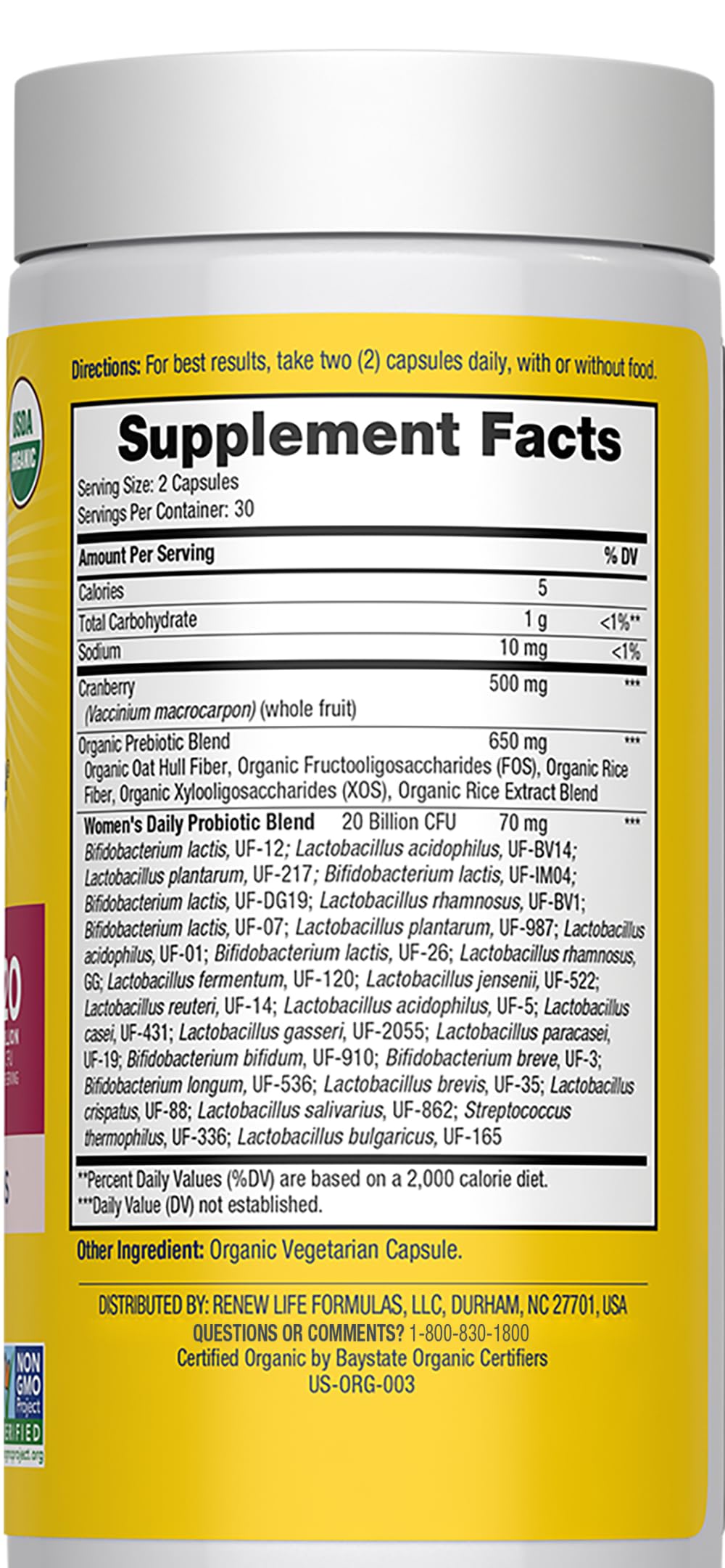 Renew Life Ultimate Flora Womens Probiotic and Prebiotic with Cranberry 20 Billion CFU Capsules, 60 Count