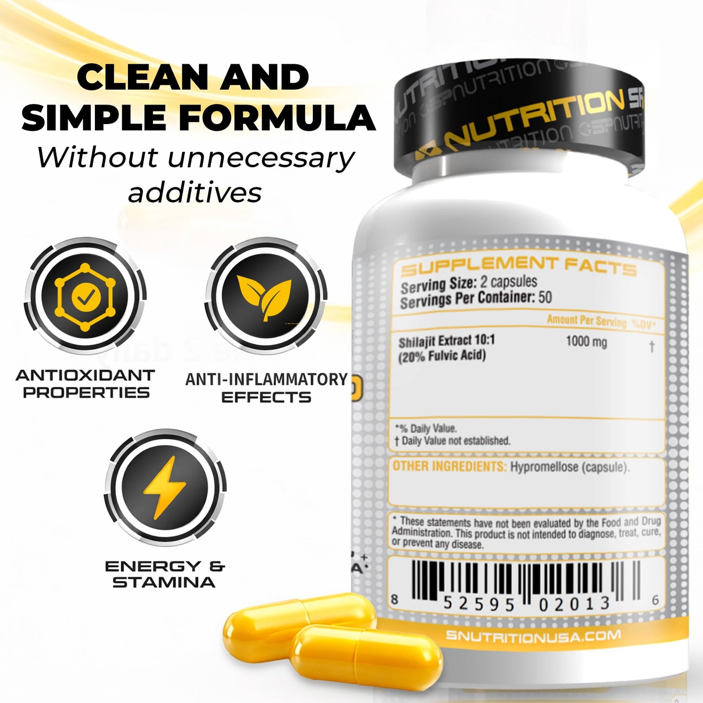 S Nutrition Shilajit Fulvic Acid 1000mg Supplement, 90 Capsules