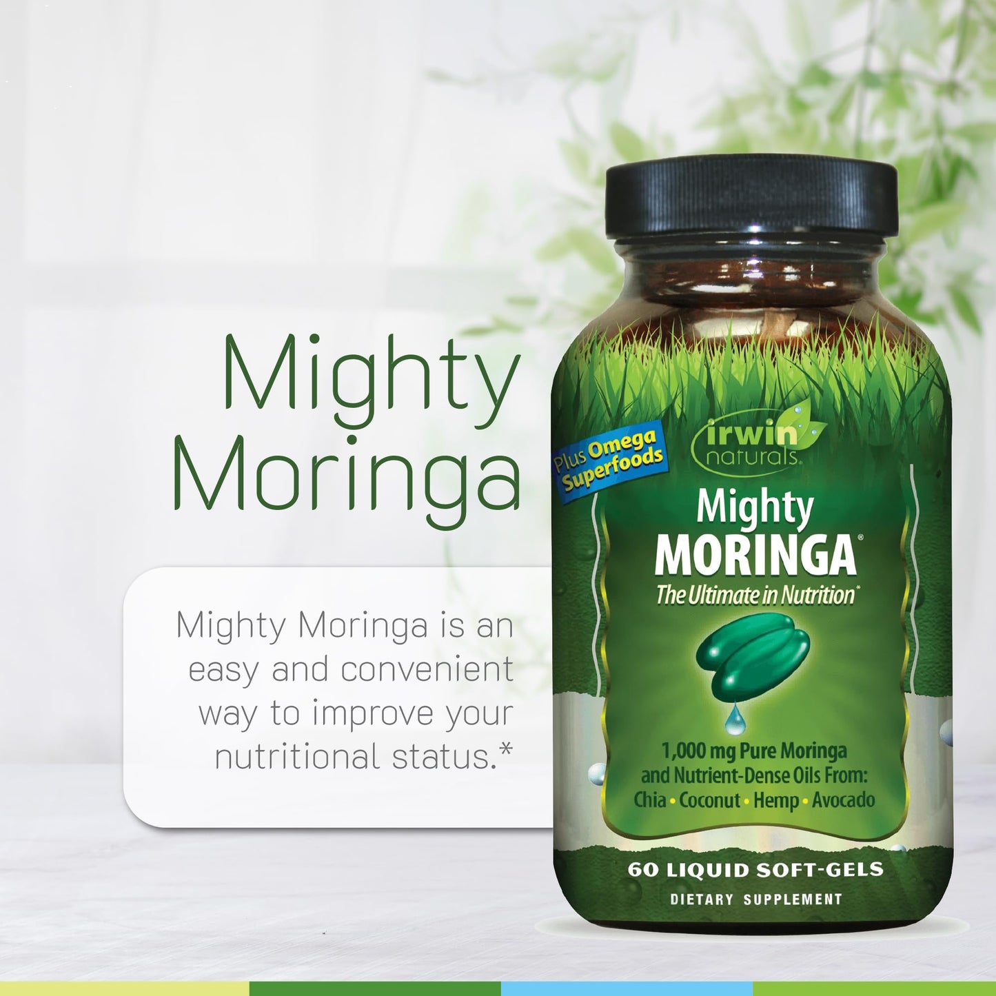 Irwin Naturals Mighty Moringa Whole-Plant Superfood & Daily Nutrient Concentrate Soft-Gels, 60 Count