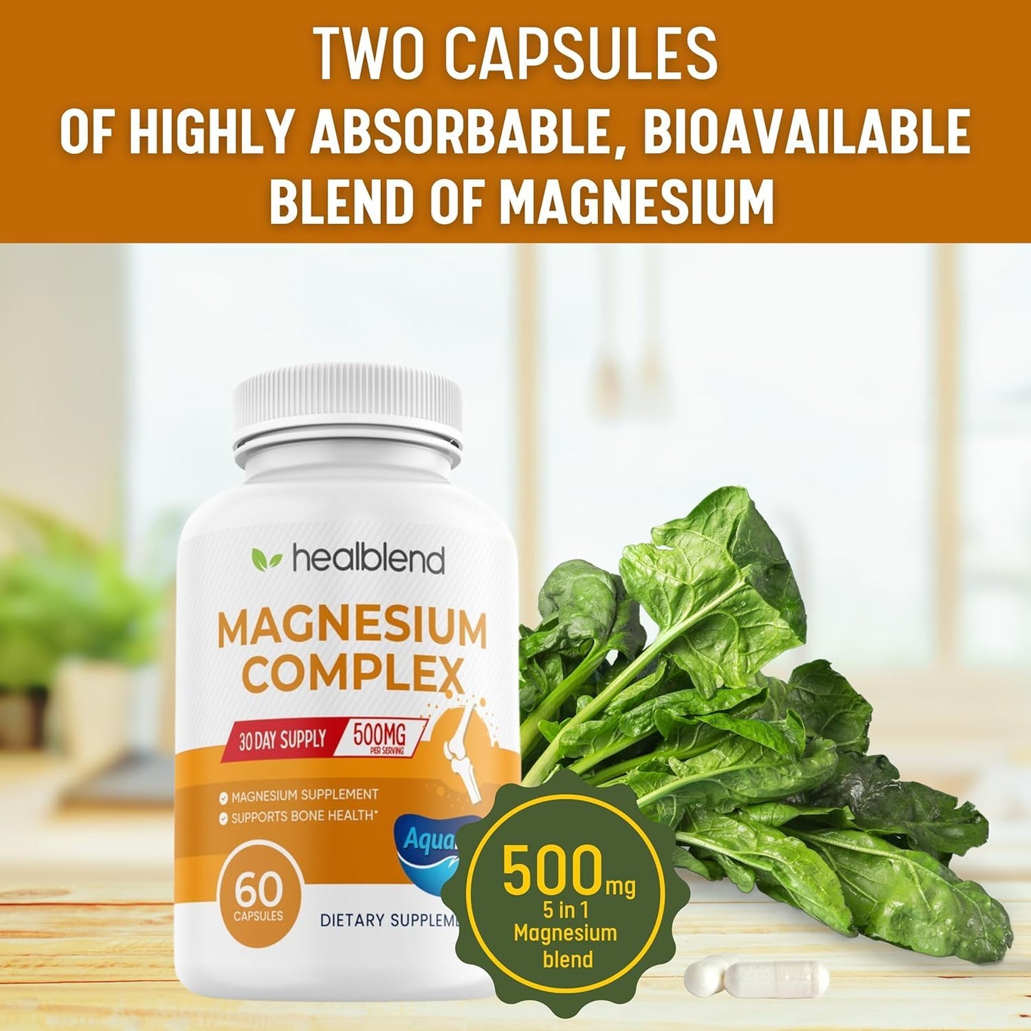 healblend Multi Magnesium Complex Supplement 500mg - 5 Active Bioavailable Forms Capsule, 60 Capsules