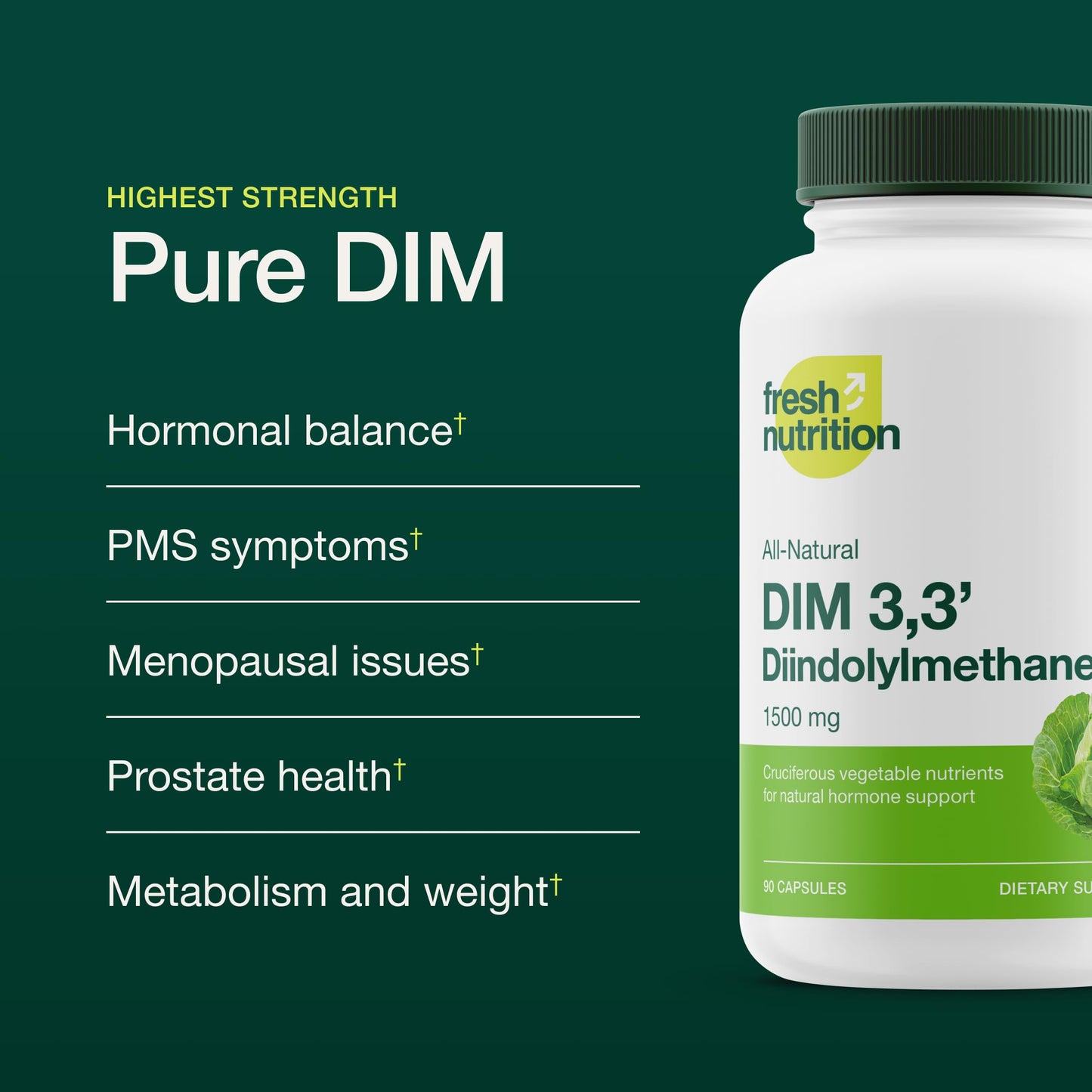 Fresh Nutrition DIM Supplement 500mg Diindolylmethane, 90 Capsules