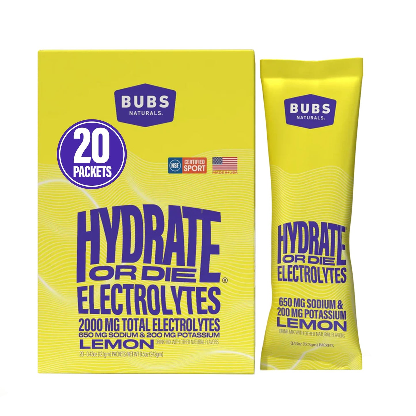 BUBS Naturals Hydrate or Die Electrolytes Powder Packets, Powder, 8.5 oz