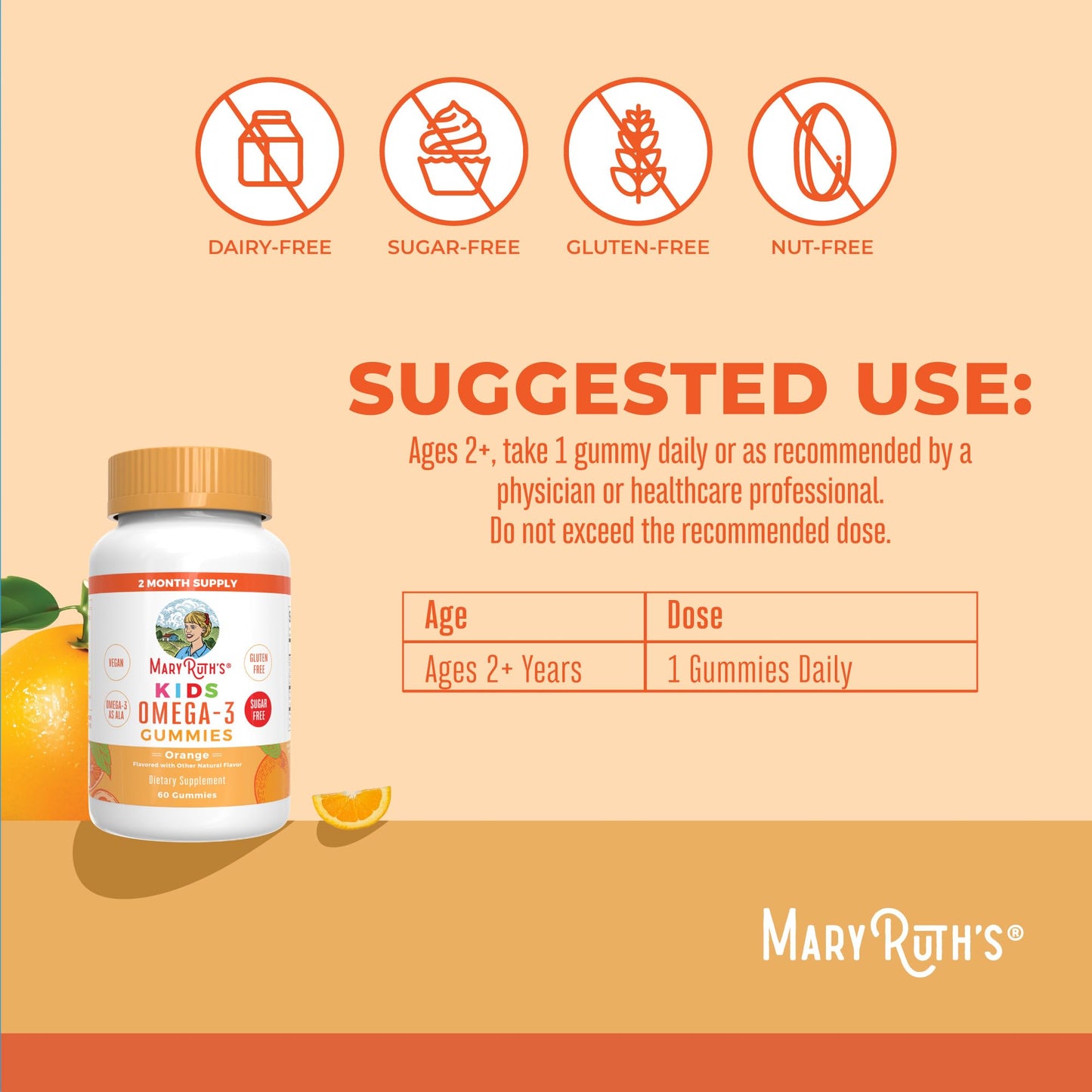 MARYRUTH'S Vegan Omega-3 Gummies for Kids, 60 Count