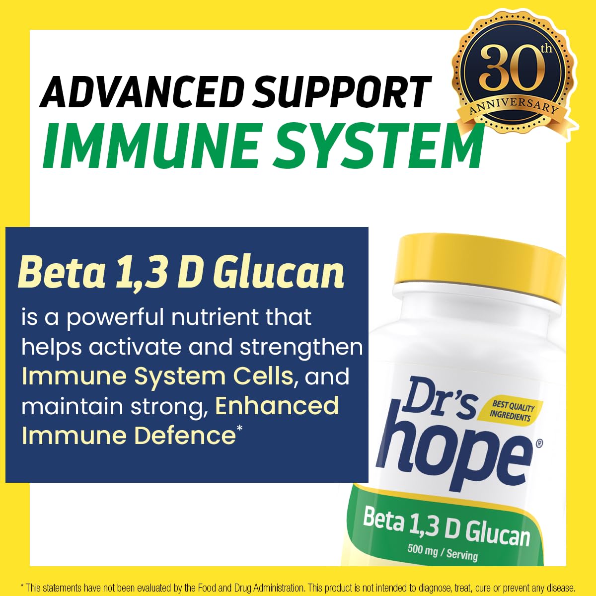 Dr’s Hope Beta Glucan Supplement 1,3D 500mg Capsules, 120 Count