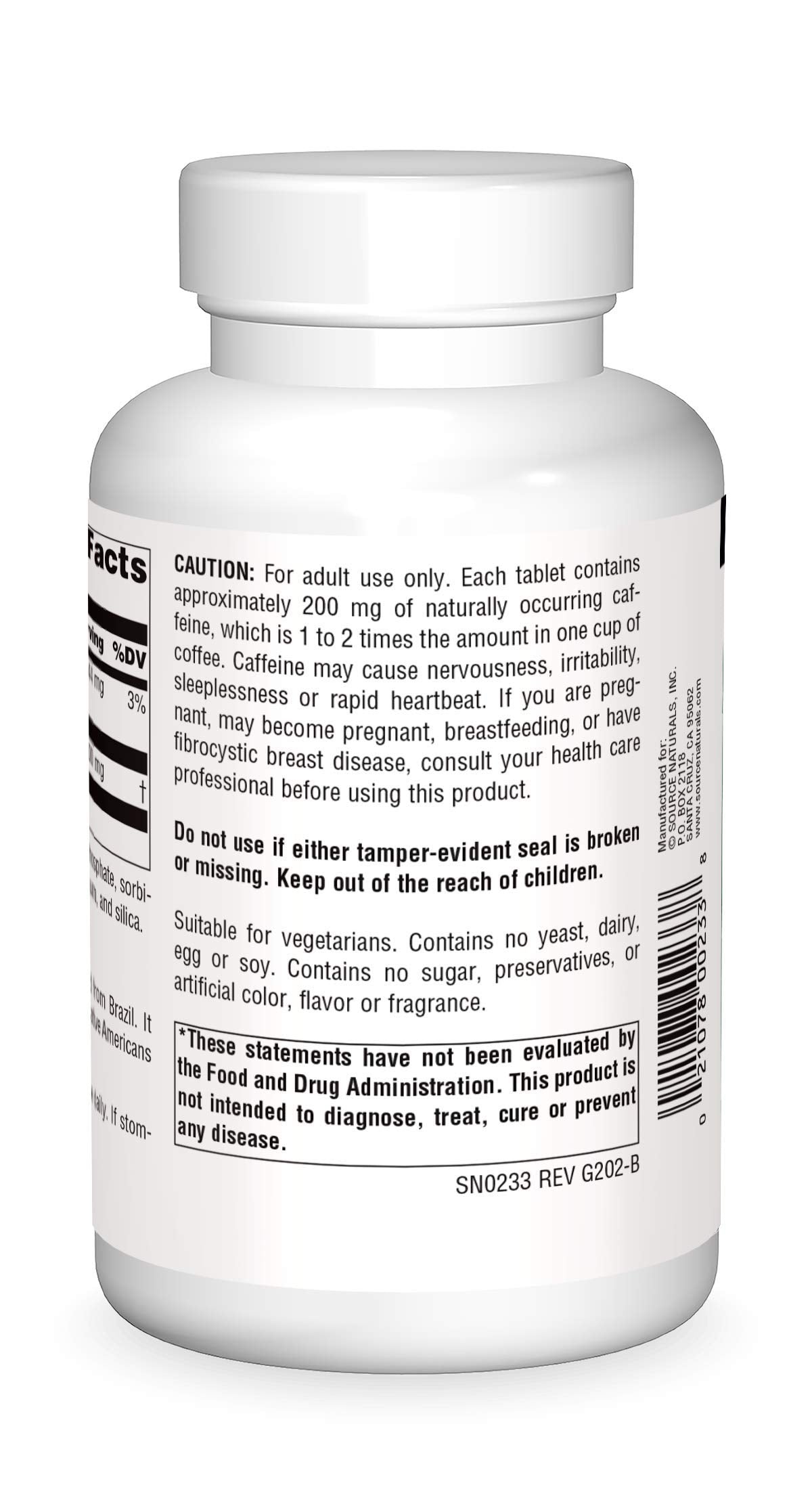 Source Naturals Guarana Energizer 900 mg Caffeine and Energy, Tablet, 200 Tablets