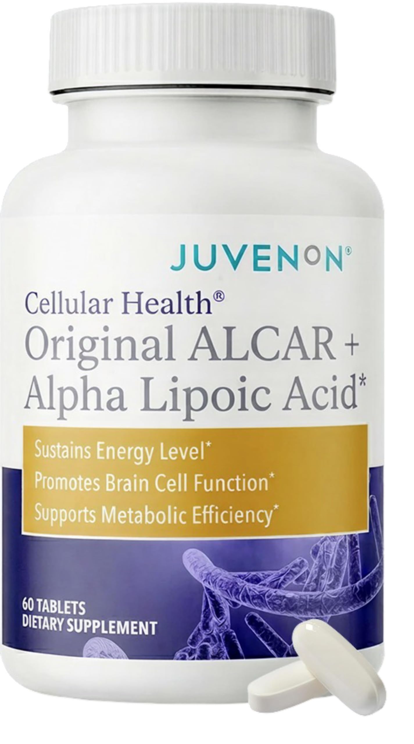 Juvenon Cellular Health Heart, Brain Supplement with Acetyl L-Carnitine and Biotin, 60 Tablets