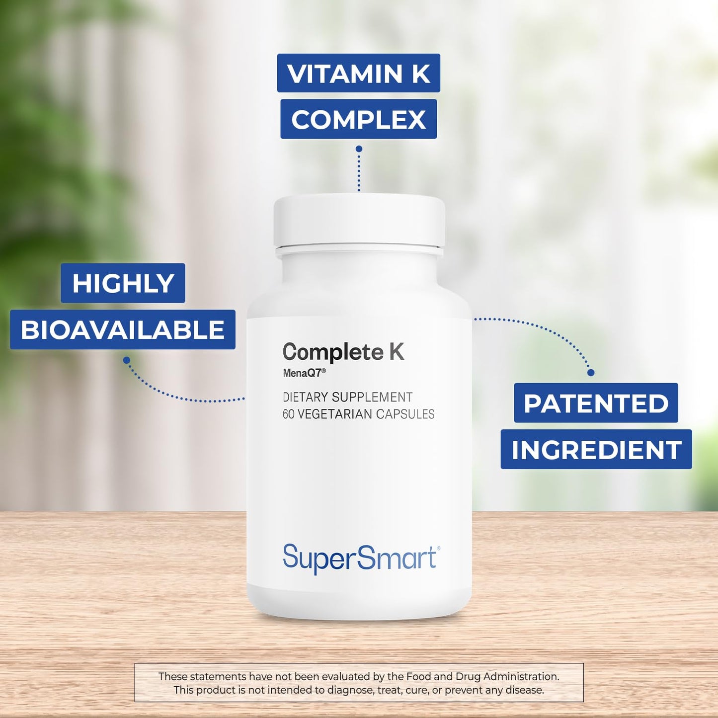 Supersmart Complete K - with K1, K2 (MK4 + MK7) - Full Spectrum Vitamin K Supplement, 60 Capsules