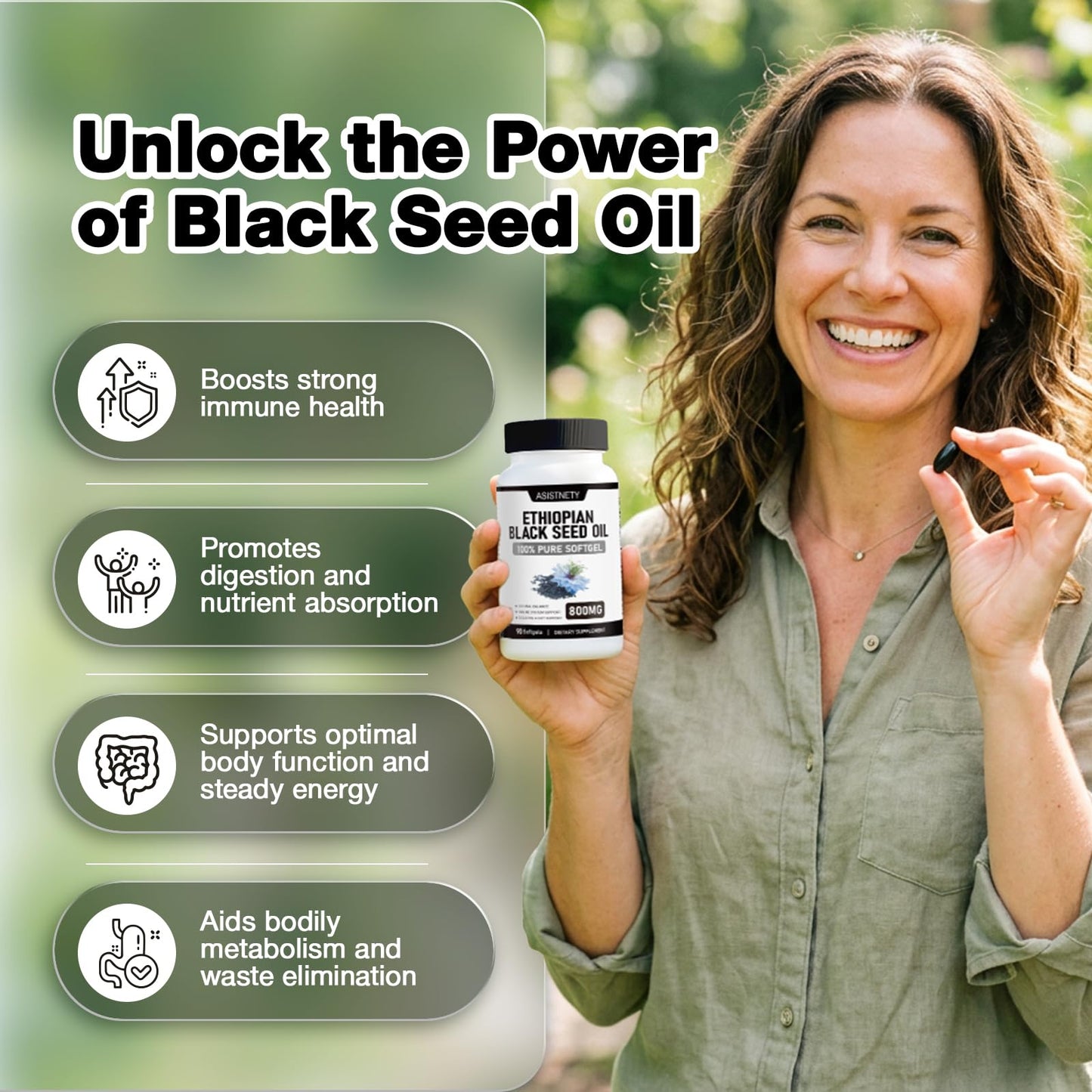 ASISTNETY Ethiopian Black Seed Oil with 4.64% Thymoquinone Capsule 90 Count