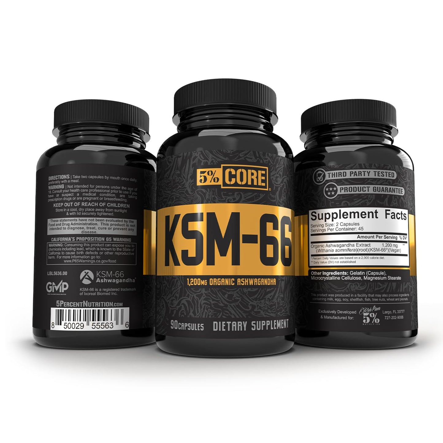 5% Nutrition Core KSM-66 Ashwagandha Capsules, 90 Count