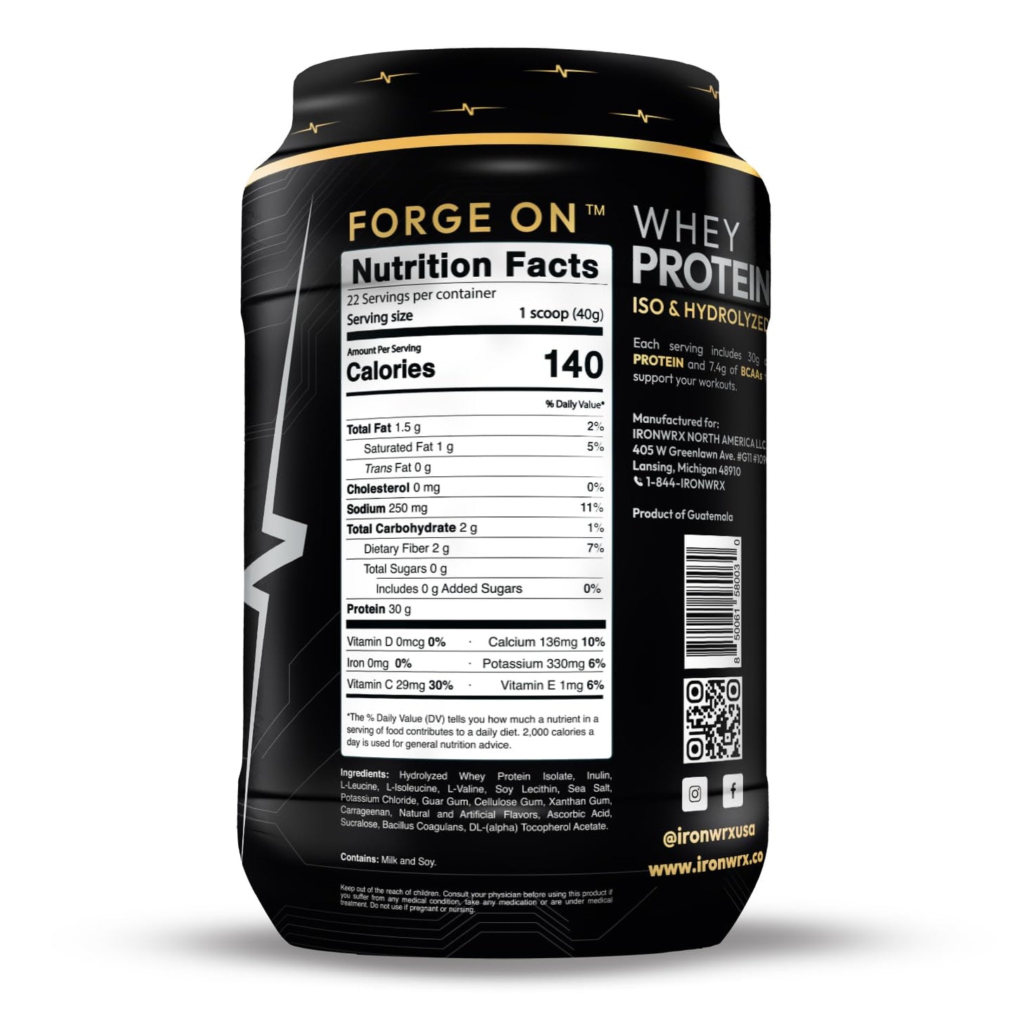IRONWRX 100% Hydrolyzed Whey Protein Isolate Powder 31 Servings