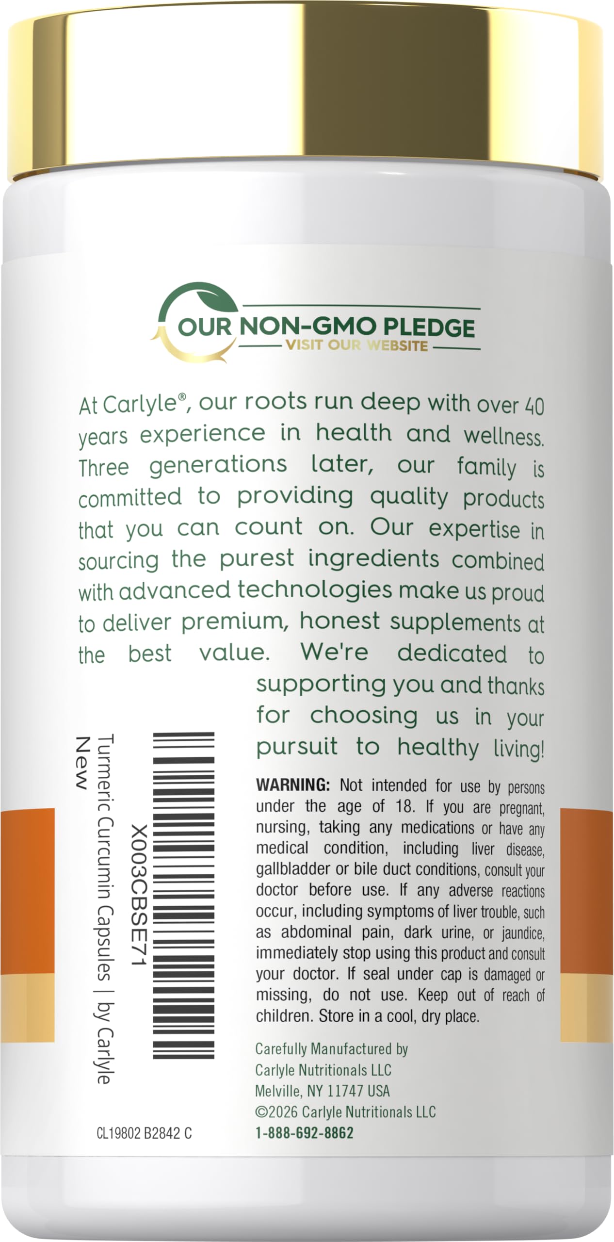 Carlyle Turmeric Curcumin with Black Pepper Capsules 180 Count