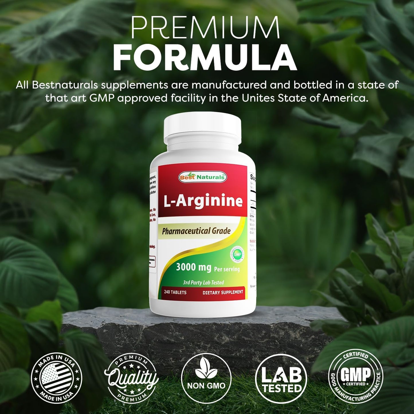 Best Naturals L-Arginine 3000mg Per Serving Tablet 240 Tablets