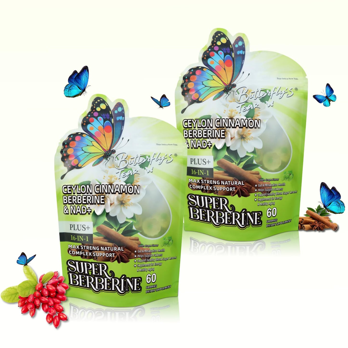 BUTTERFLY'S TEAR Berberine Supplement Gummies, 120 Gummies