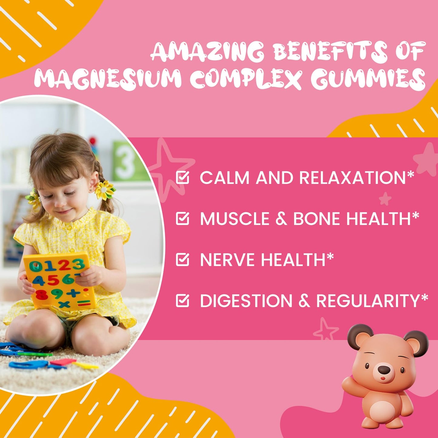 SEPT YAN Kids Magnesium Glycinate Gummies, 60 Count