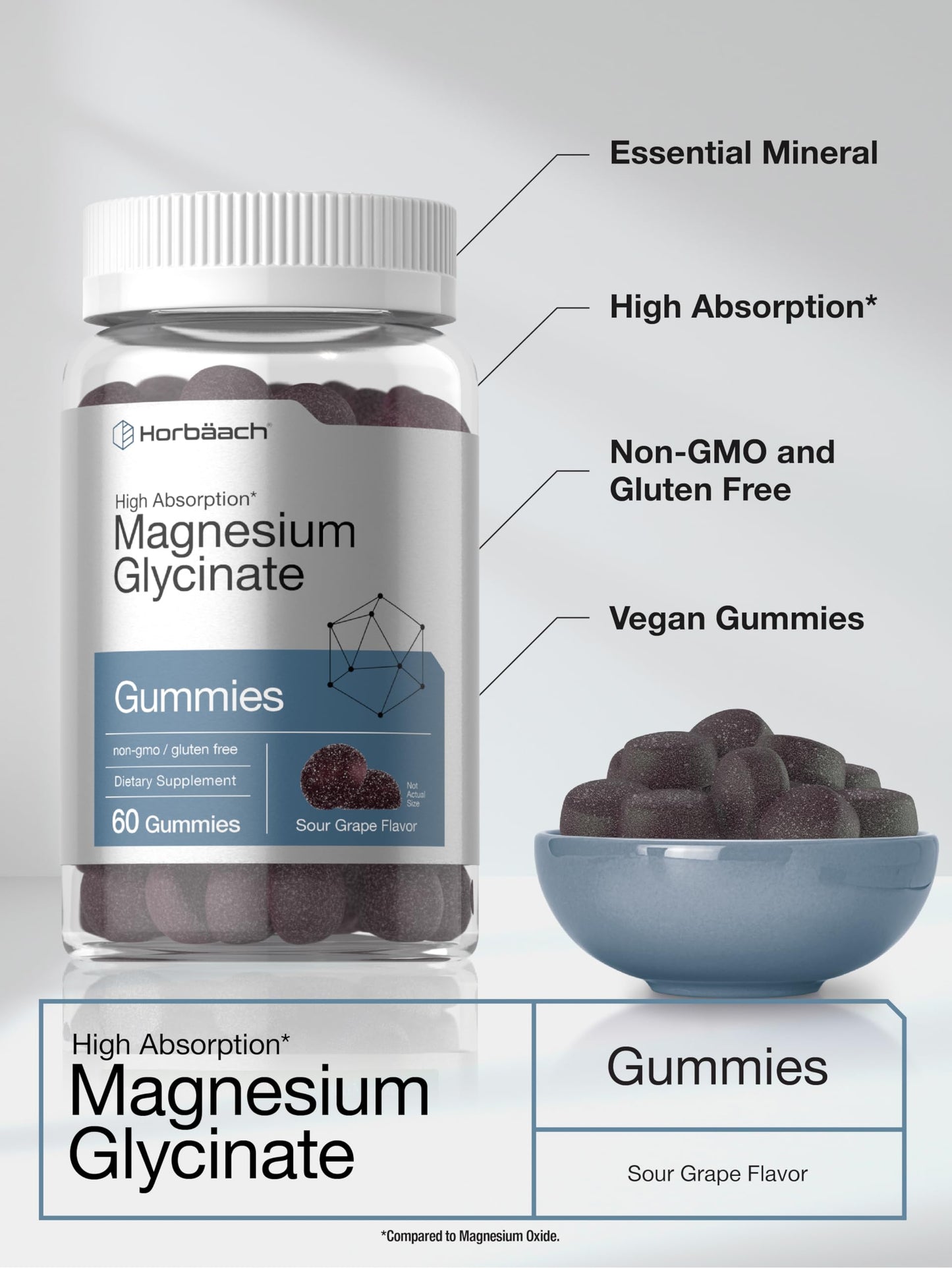 Horbäach Magnesium Glycinate Gummies 60 Count