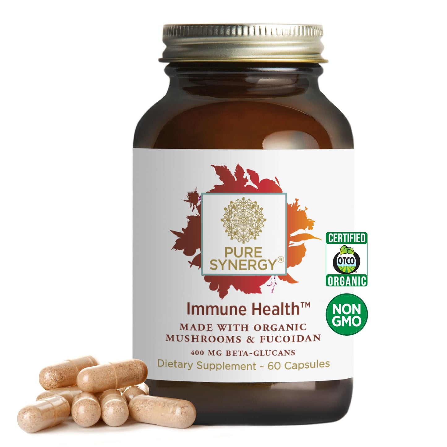 PURE SYNERGY Immune Health Immune Support Mushroom Supplement with Astragalus and Beta-Glucan Extracts, Organic Functional Mushroom Extracts, 60 Capsules