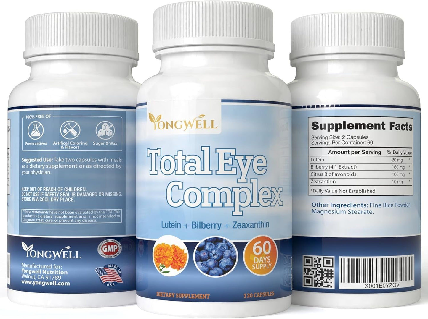 VitaVita Total Eye Complex with Lutein, Bilberry & Zeaxanthin - Support Eye Health & Visual Acuity Capsules 240
