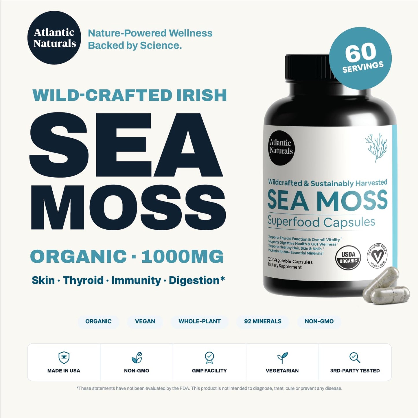 Atlantic Naturals Superfood Organic Irish Sea Moss Softgel 120
